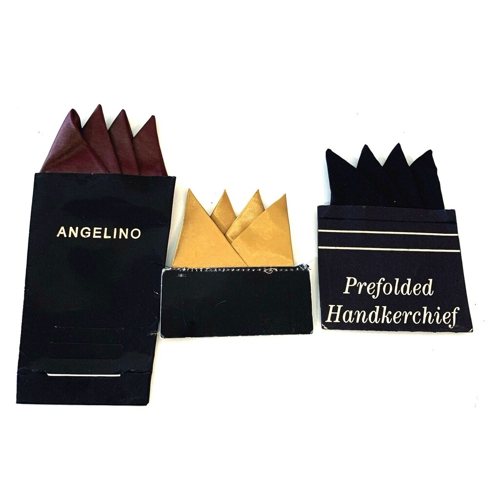 Set of 3 Angelino Prefolded Pocket Squares (Burgundy, Gold, Black)